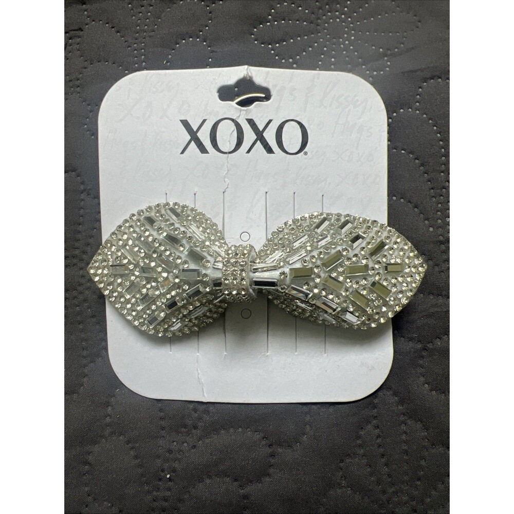 XOXO Crystal Rhinestone Bow Shape Hair Clip Brooch 4" x 2" Wedding Party Bridal